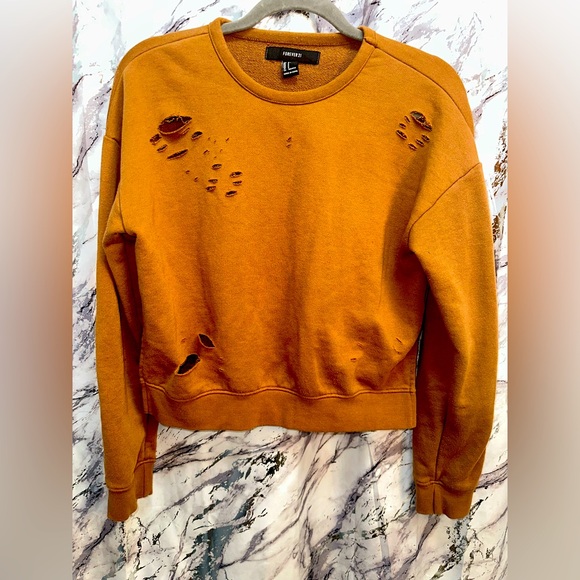 VTG Forever 21 Distressed crew neck sweat shirt Cyber Grunge chocolate S - Picture 1 of 7